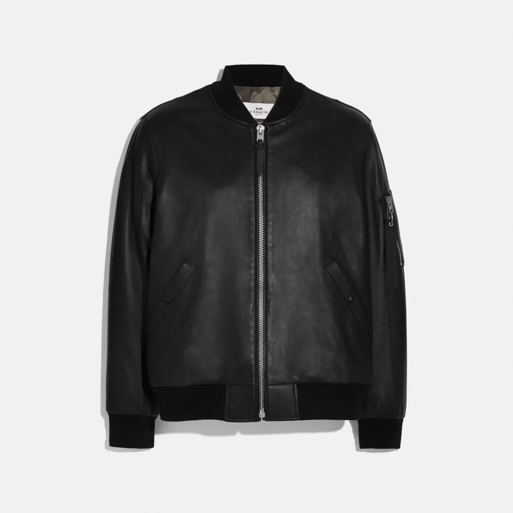 Coach Men's Black Leather Bomber Jacket XL
